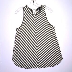 Mossimo Tank Top Large Olive Green White‎ Striped Sleeveless Zipper Back